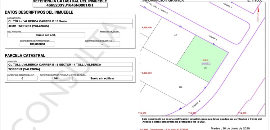 Suelo Urbano Uso Terciario con Gran Potencial en Torrente – 1.464 m2